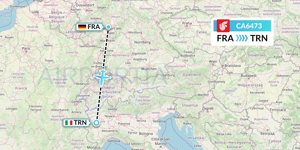 CA6473 Air China Flight Map: Frankfurt to Turin