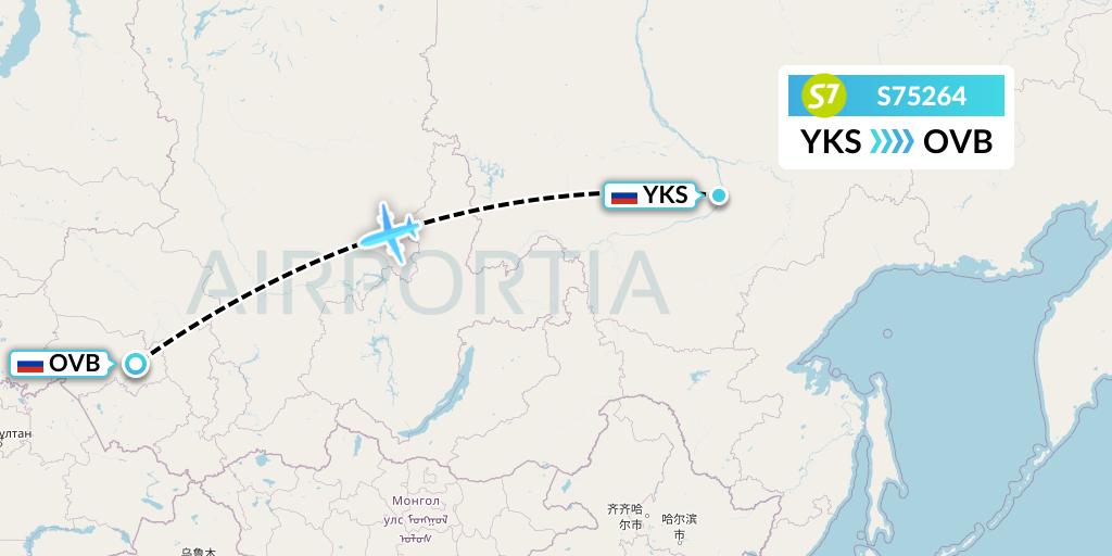 S75264 S7 Airlines Flight Map: Yakutsk to Novosibirsk