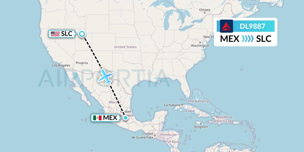 DL9887 Delta Air Lines Flight Map: Mexico City to Salt Lake City