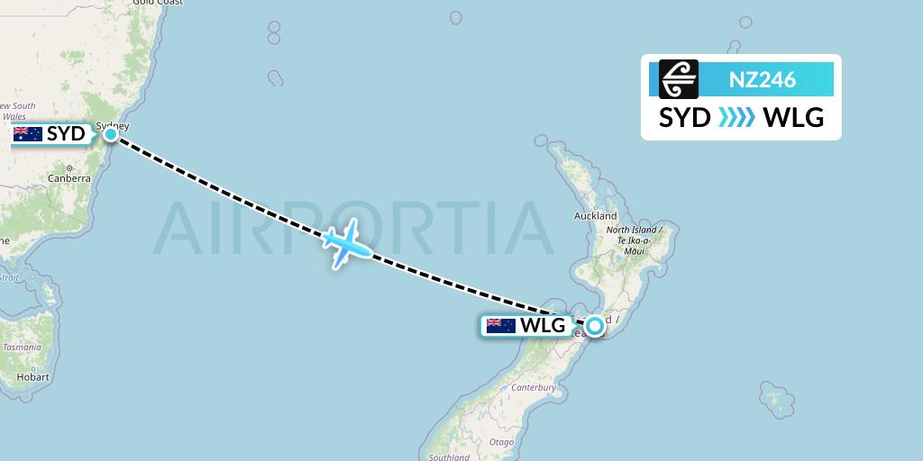 NZ246 Air New Zealand Flight Map: Sydney to Wellington