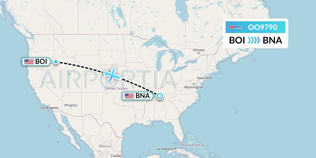 OO9790 SkyWest Airlines Flight Map: Boise to Nashville