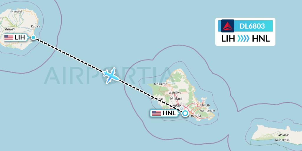 DL6803 Delta Air Lines Flight Map: Lihue to Honolulu