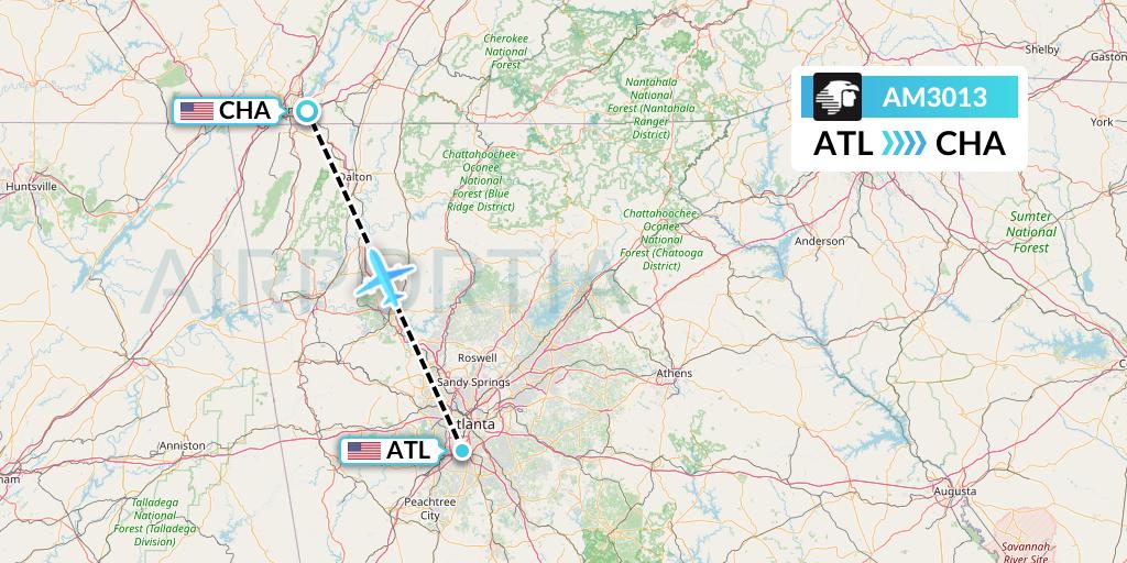 AM3013 Aeromexico Flight Map: Atlanta to Chattanooga