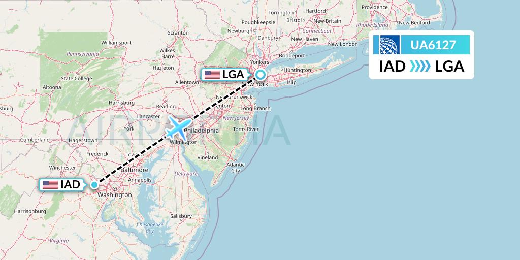 UA6127 United Airlines Flight Map: Washington to New York