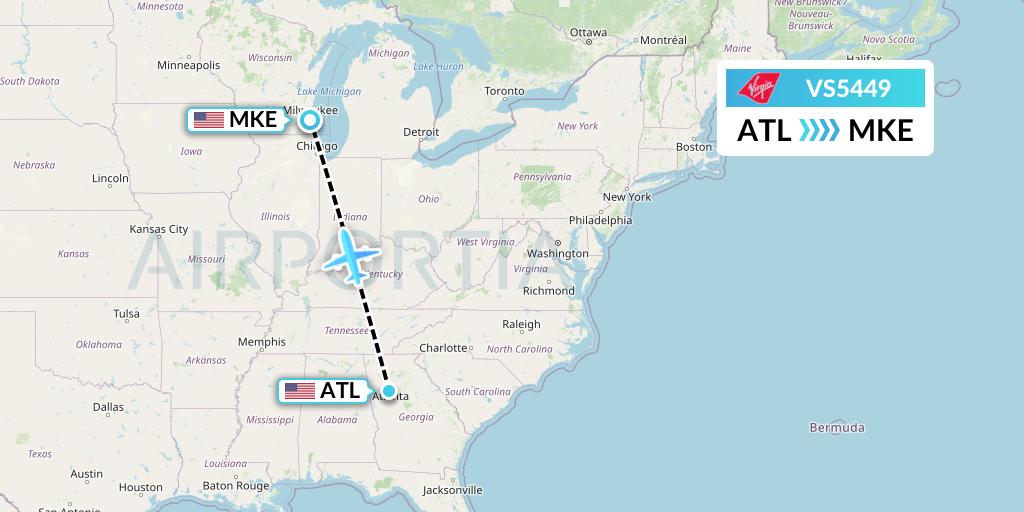 VS5449 Virgin Atlantic Airways Flight Map: Atlanta to Milwaukee