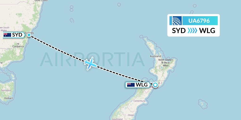UA6796 United Airlines Flight Map: Sydney to Wellington