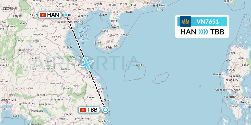 VN7651 Vietnam Airlines Flight Map: Hanoi to Tuy Hoa