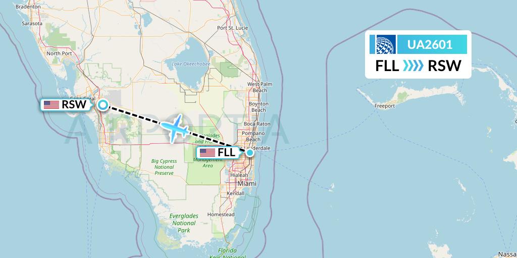 UA2601 United Airlines Flight Map: Fort Lauderdale to Fort Myers