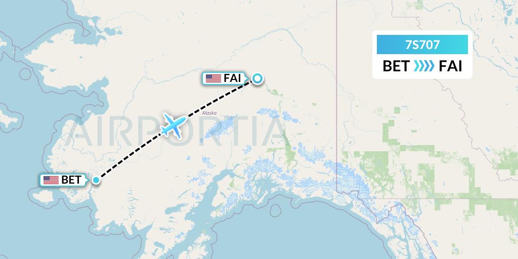7S707 Ryan Air (USA) Flight Map: Bethel to Fairbanks