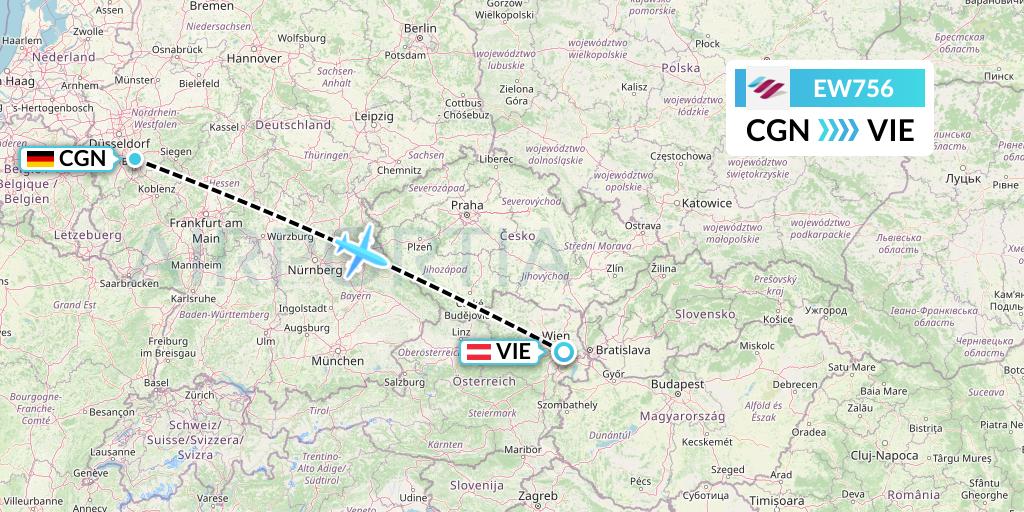 EW756 Eurowings Flight Map: Cologne to Vienna