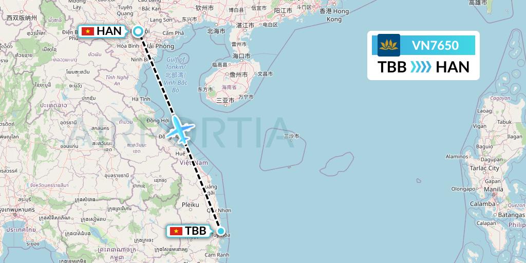 VN7650 Vietnam Airlines Flight Map: Tuy Hoa to Hanoi