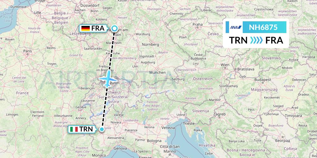 NH6875 All Nippon Airways Flight Map: Turin to Frankfurt