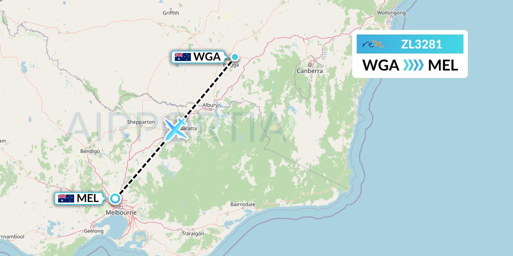ZL3281 Regional Express Flight Map: Wagga Wagga to Melbourne