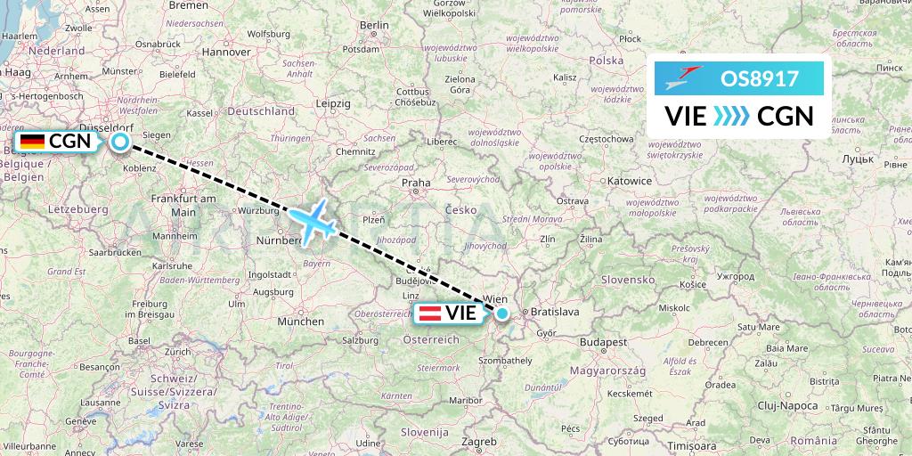 OS8917 Austrian Airlines Flight Map: Vienna to Cologne