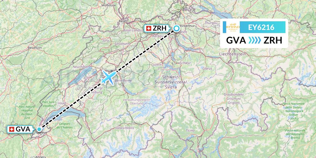EY6216 Etihad Airways Flight Map: Geneva to Zurich