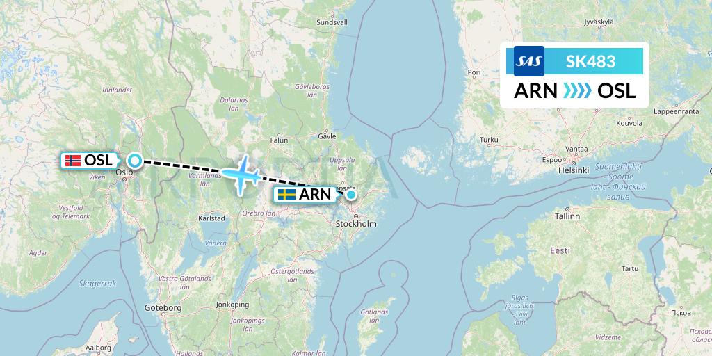SK483 SAS Flight Map: Stockholm to Oslo