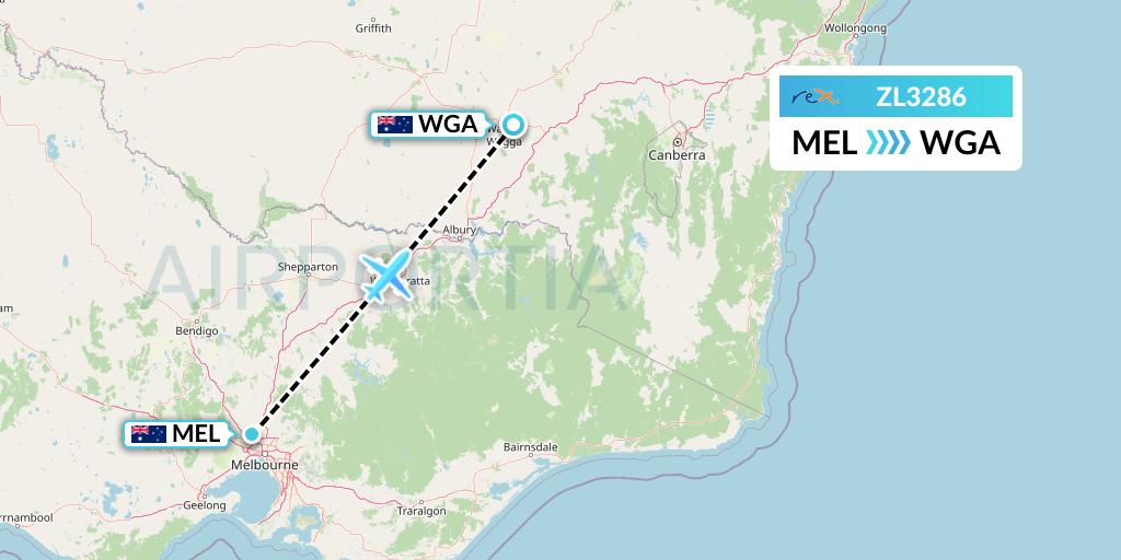 ZL3286 Regional Express Flight Map: Melbourne to Wagga Wagga