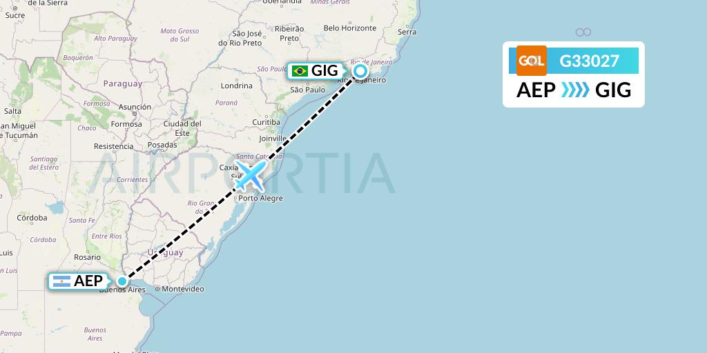 G33027 GOL Transportes Aeros Flight Map: Buenos Aires to Rio de Janeiro
