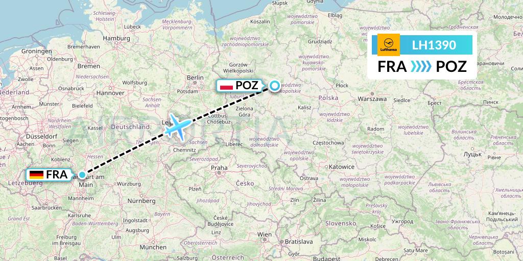 LH1390 Lufthansa Flight Map: Frankfurt to Poznan