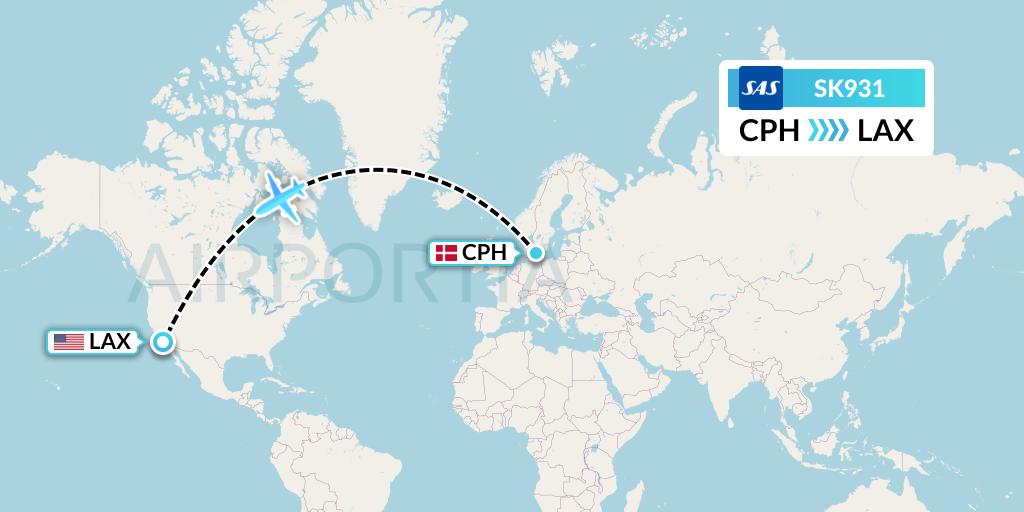 SK931 SAS Flight Map: Copenhagen to Los Angeles