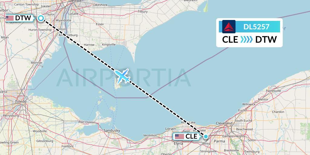 DL5257 Delta Air Lines Flight Map: Cleveland to Detroit