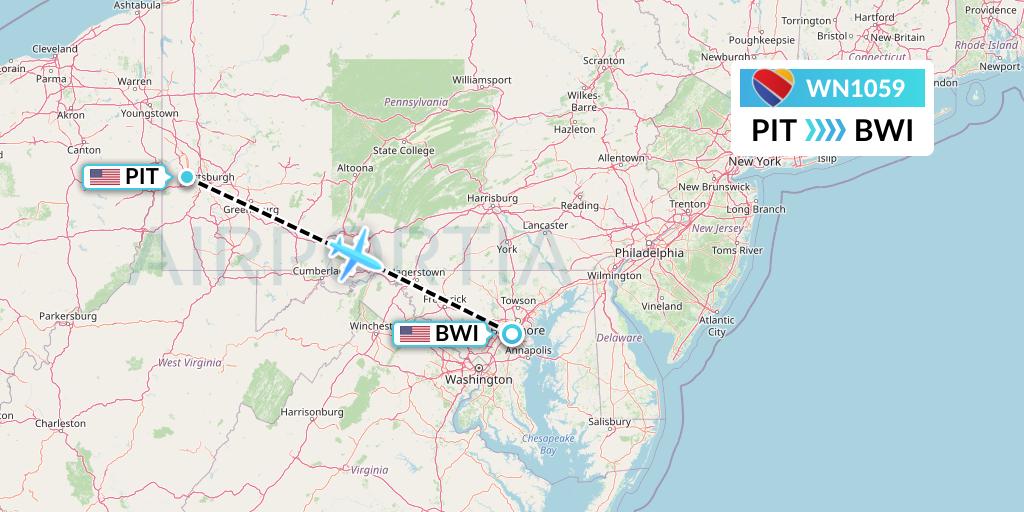 WN1059 Southwest Airlines Flight Map: Pittsburgh to Baltimore