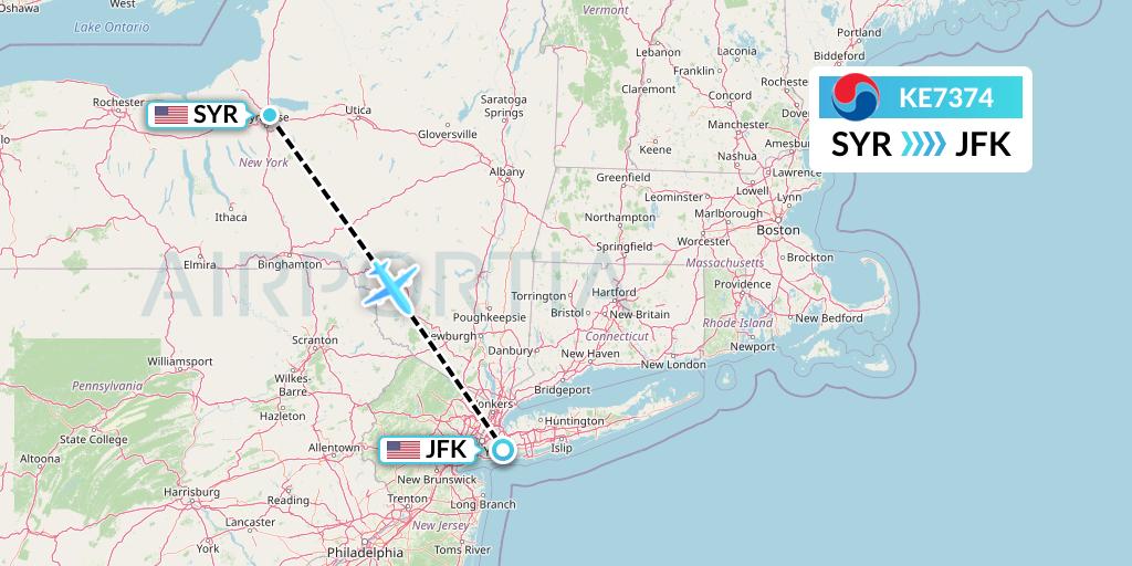 KE7374 Korean Air Flight Map: Syracuse to New York