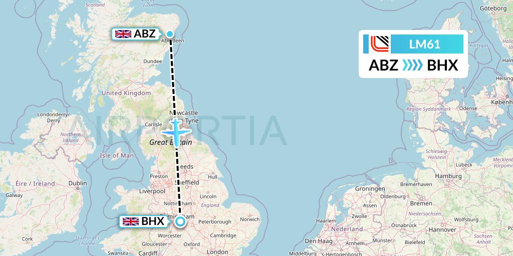 LM61 Loganair Flight Map: Aberdeen to Birmingham