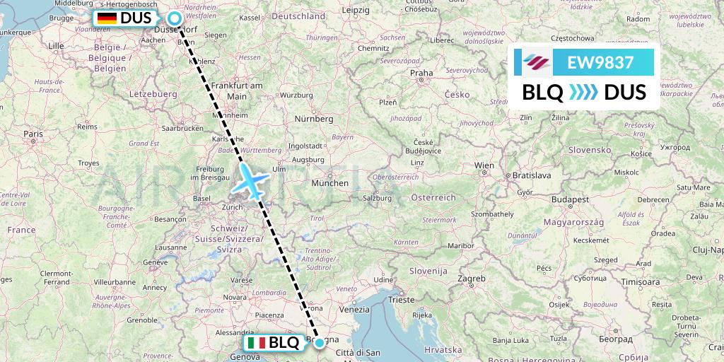 EW9837 Eurowings Flight Map: Bologna to Dusseldorf