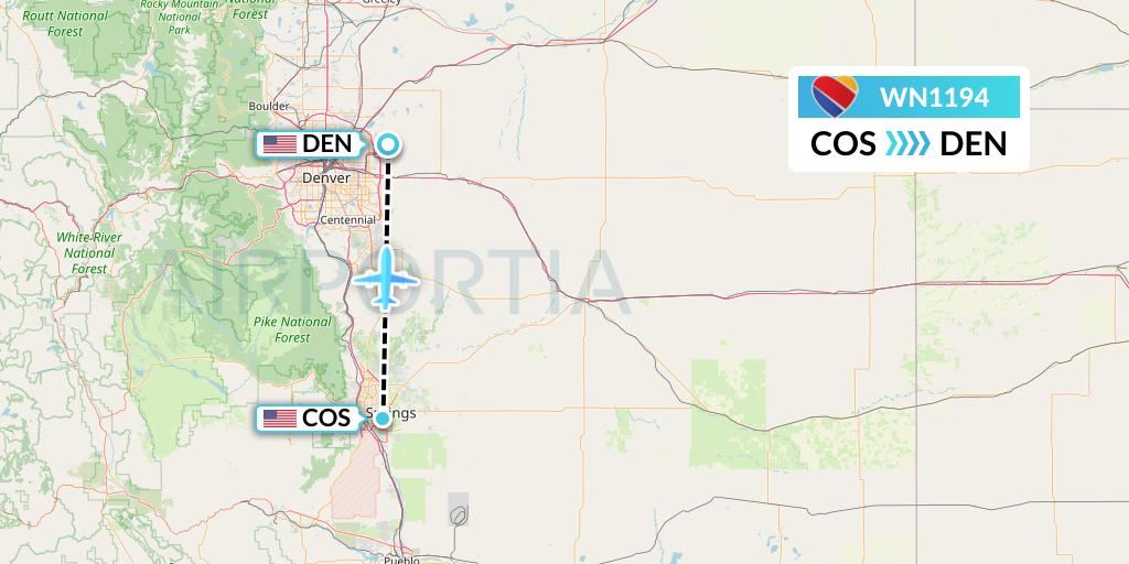 WN1194 Southwest Airlines Flight Map: Colorado Springs to Denver