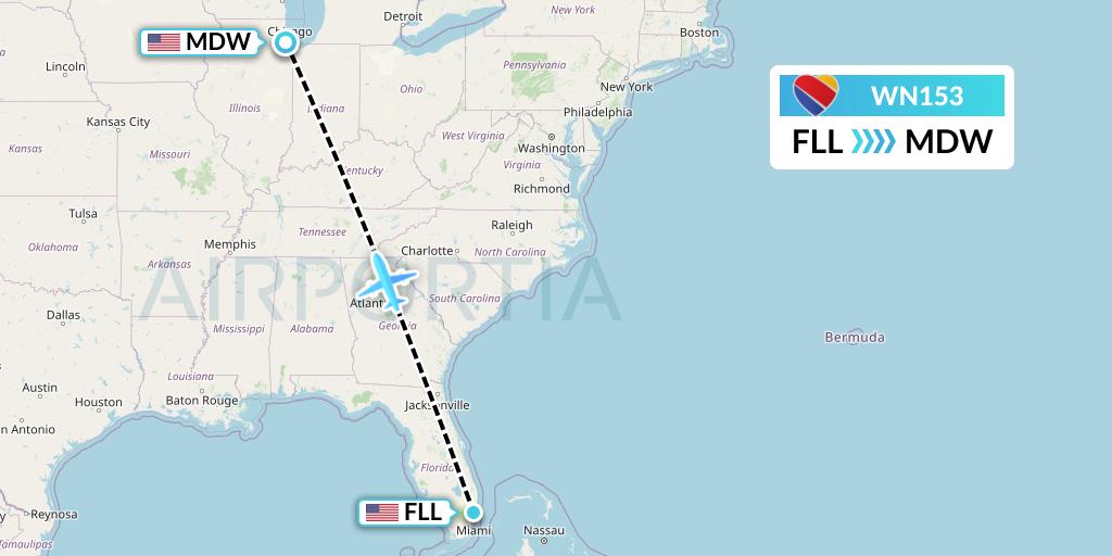WN153 Southwest Airlines Flight Map: Fort Lauderdale to Chicago
