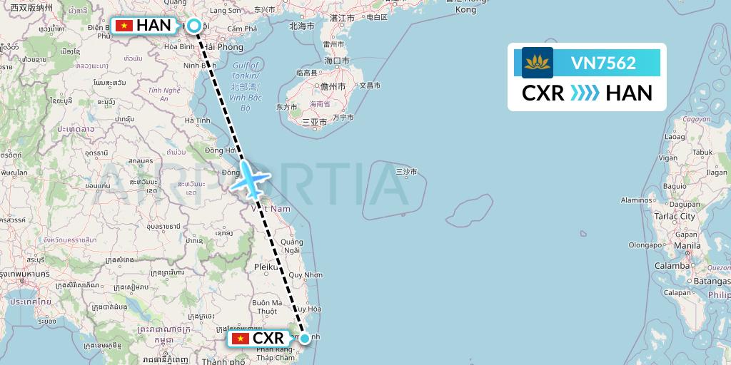 VN7562 Vietnam Airlines Flight Map: Nha Trang to Hanoi