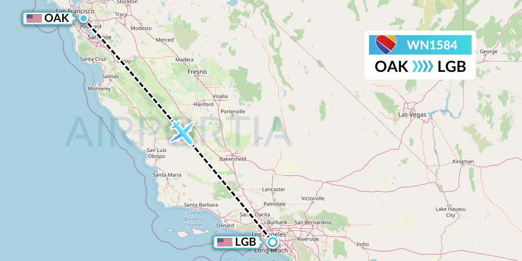 WN1584 Southwest Airlines Flight Map: Oakland to Long Beach