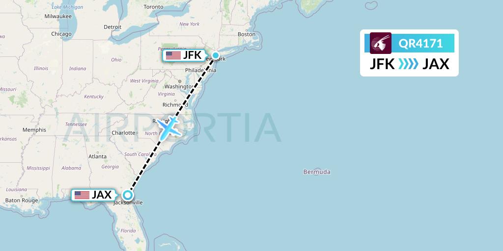 QR4171 Qatar Airways Flight Map: New York to Jacksonville