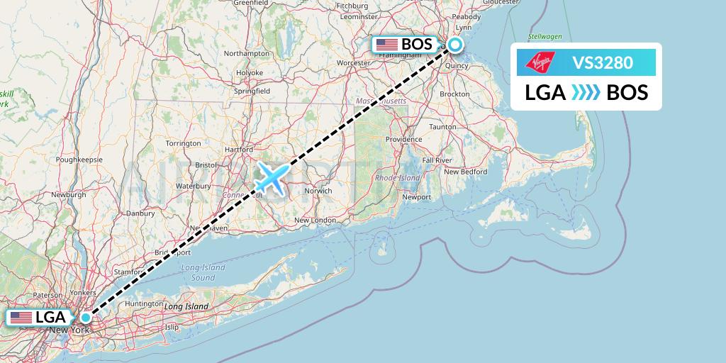 VS3280 Virgin Atlantic Airways Flight Map: New York to Boston