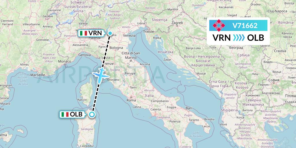 V71662 Volotea Flight Map: Verona to Olbia