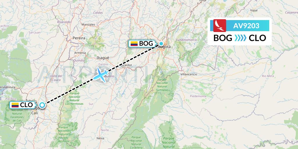 AV9203 Avianca Flight Map: Bogota to Cali