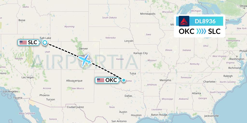 DL8936 Delta Air Lines Flight Map: Oklahoma City to Salt Lake City