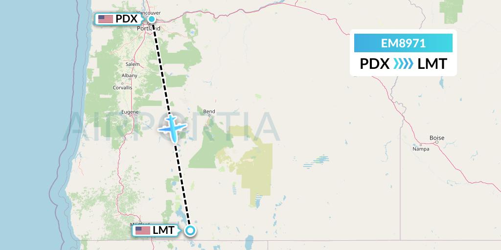 EM8971 Empire Airlines Flight Map: Portland to Klamath Falls
