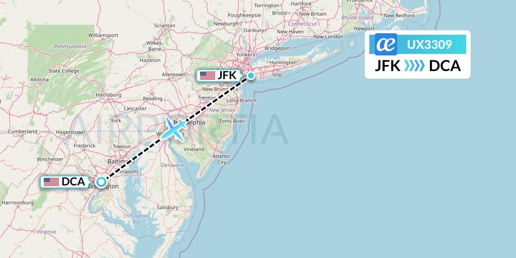 UX3309 Air Europa Flight Map: New York to Washington