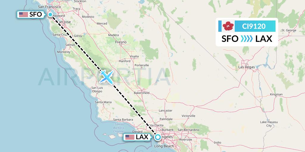 CI9120 China Airlines Flight Map: San Francisco to Los Angeles
