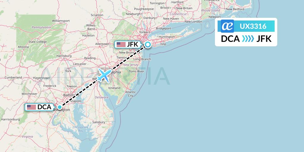 UX3316 Air Europa Flight Map: Washington to New York
