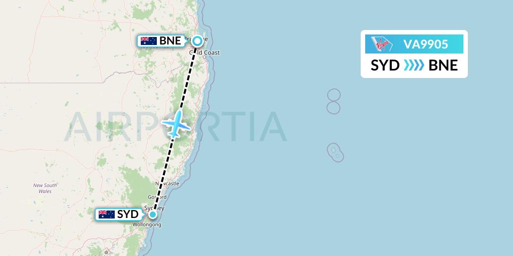VA9905 Virgin Australia Flight Map: Sydney to Brisbane