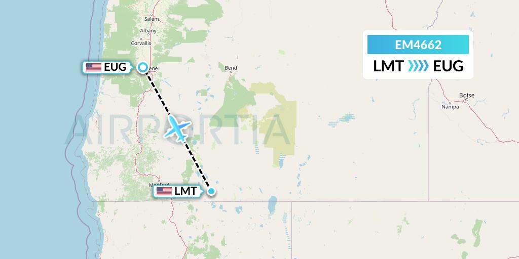 EM4662 Empire Airlines Flight Map: Klamath Falls to Eugene