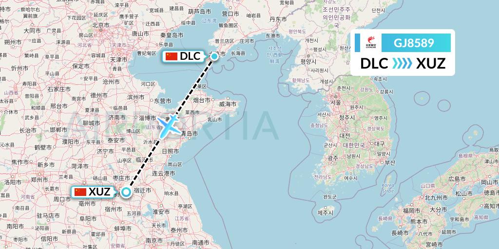 GJ8589 Loong Airlines Flight Map: Dalian to Xuzhou