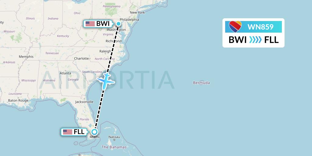 WN859 Southwest Airlines Flight Map: Baltimore to Fort Lauderdale