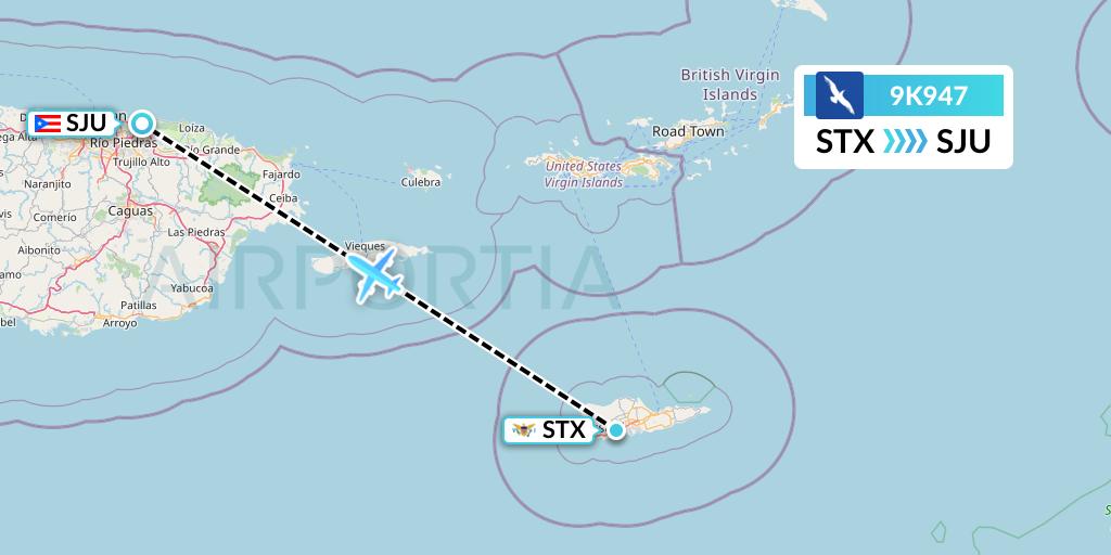 9K947 Cape Air Flight Map: St. Croix to San Juan