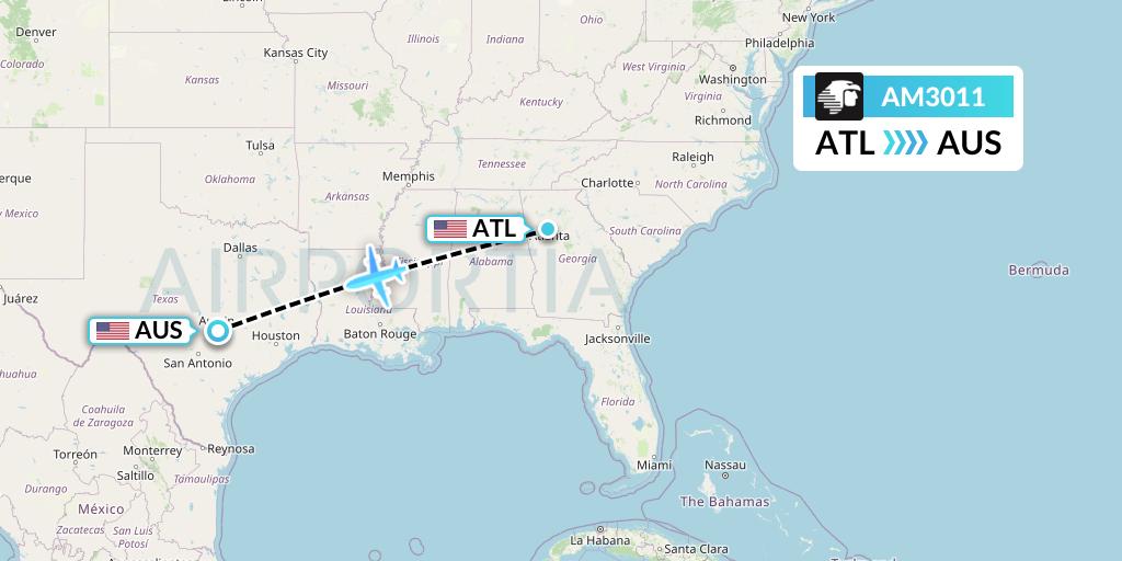 AM3011 Aeromexico Flight Map: Atlanta to Austin