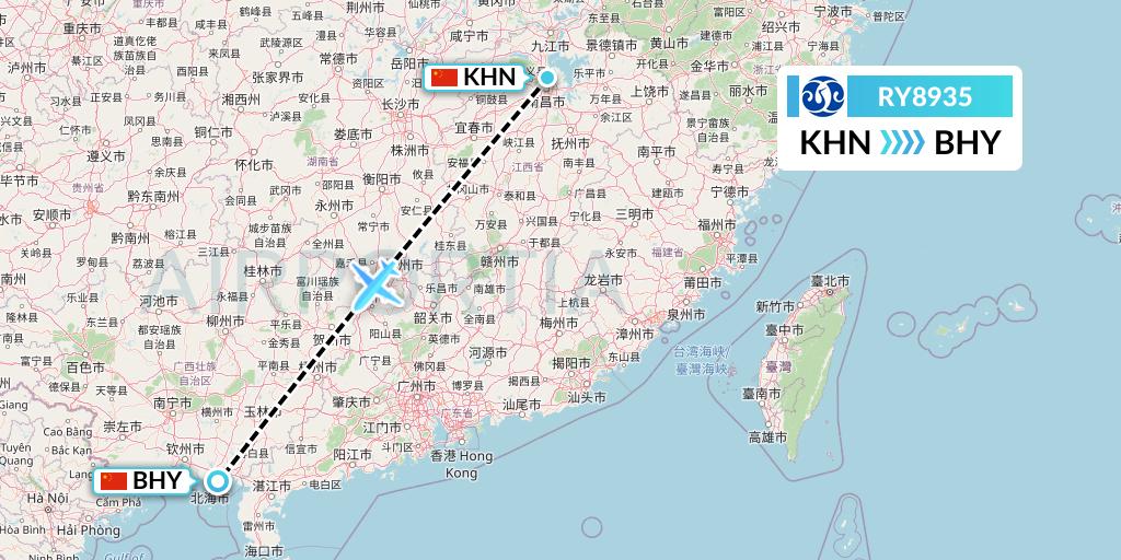 RY8935 Jiangxi Air Flight Map: Nanchang to Beihai