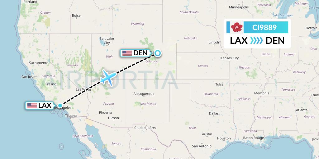 CI9889 China Airlines Flight Map: Los Angeles to Denver